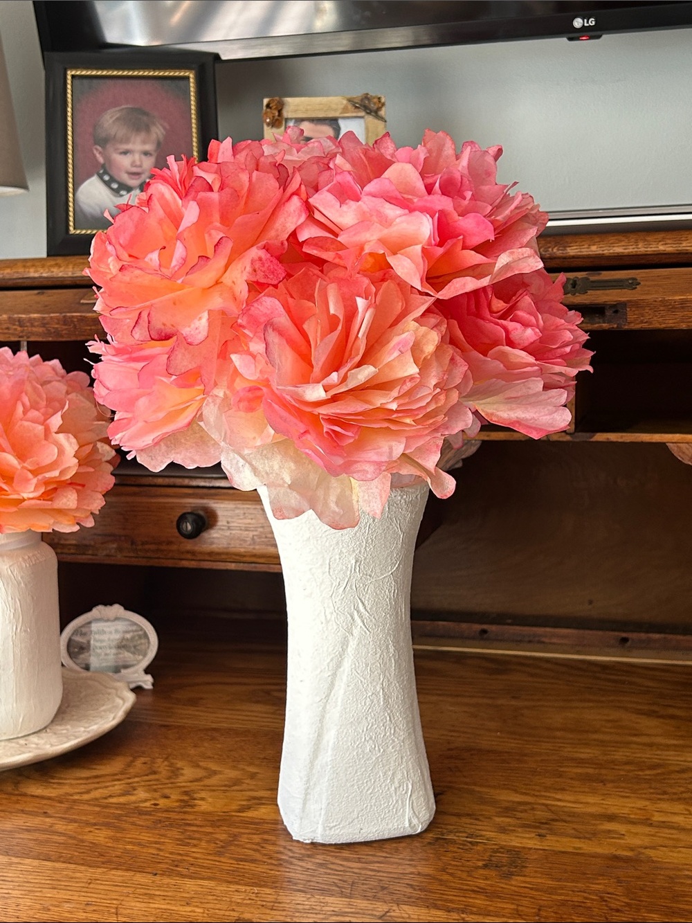 Seven Farmhouse Handmade Peonies & Vase (in any color)
